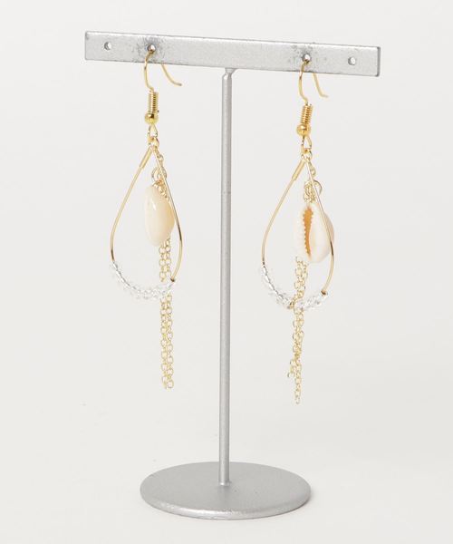 tone(トーン)の「【manatula】カウリーシェル×ドロップフープチェーンピアス(ピアス(両耳用)・レディース・ゴールド/ライトピンク・FREE)」の2枚目の写真