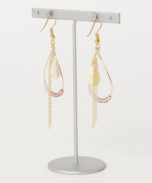 tone(トーン)の「【manatula】カウリーシェル×ドロップフープチェーンピアス(ピアス(両耳用)・レディース・ゴールド/ライトピンク・FREE)」の3枚目の写真