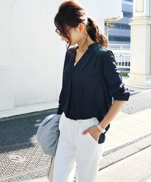 and Me(アンドミー)の「シフォン長袖スキッパーシャツブラウス トップス(シャツ/ブラウス)」|ネイビー