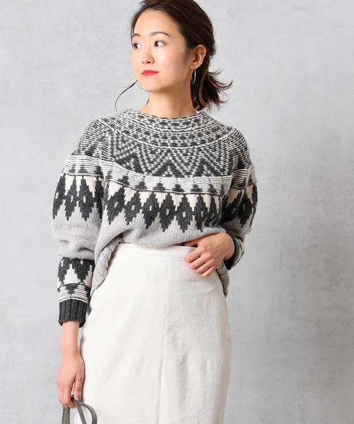 DouDou（ドゥドゥ）の「ジャガードニット（ニット/セーター・レディース・ブラック/グレー・FREE）」の2枚目の写真