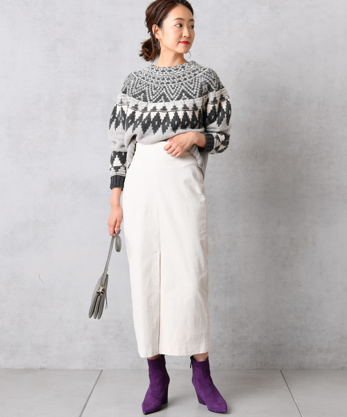 DouDou（ドゥドゥ）の「ジャガードニット（ニット/セーター・レディース・ブラック/グレー・FREE）」の4枚目の写真