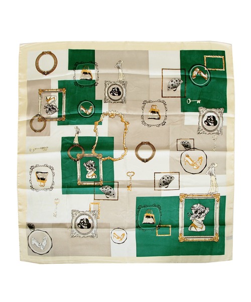 Julia Boutique（ジュリアブティック）の「70×70cmサイズ・ヴィンテージ風サテン生地スカーフ・バンダナ・ストール/100011（バンダナ/スカーフ・レディース・A/B/C/D/E/F/G/H/I/J/K/L/M/N/O/P/その他15/その他14/その他13/その他12/その他2/その他3/その他1/その他5/その他4/その他11/その他10/その他9/その他8/その他7/その他6/その他16/その他17/その他18/その他19/その他20/その他21/その他22/その他24/その他25/その他26/その他23/ブラック/ライトブルー/ホワイト/オレンジ/ブルー/ピンク/イエロー/ベージュ/ネイビー/ブラウン系/パープル系/カーキ/ブラウン/グレー/グリーン・ONE）」の9枚目の写真