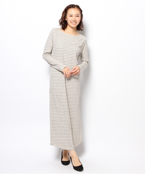 laule'a sunny side store(ラウレアサニーサイドストア)の「ボートネックボーダーワンピース(ワンピース・レディース・杢グレー/ベージュ/ネイビー・FREE)」の1枚目の写真