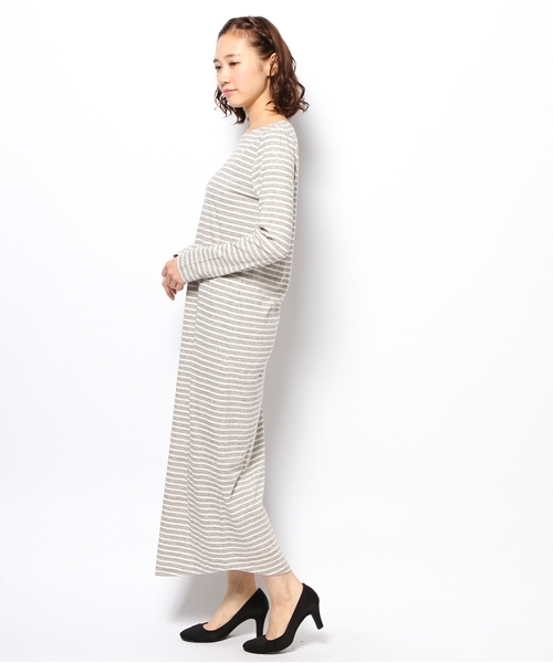 laule'a sunny side store(ラウレアサニーサイドストア)の「ボートネックボーダーワンピース(ワンピース・レディース・杢グレー/ベージュ/ネイビー・FREE)」の5枚目の写真