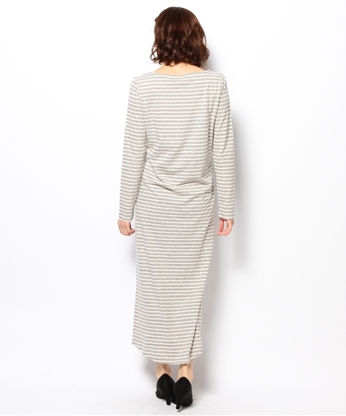laule'a sunny side store(ラウレアサニーサイドストア)の「ボートネックボーダーワンピース(ワンピース・レディース・杢グレー/ベージュ/ネイビー・FREE)」の6枚目の写真