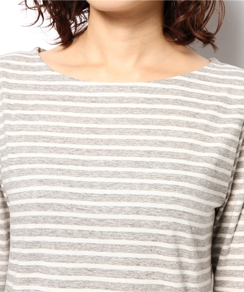 laule'a sunny side store(ラウレアサニーサイドストア)の「ボートネックボーダーワンピース(ワンピース・レディース・杢グレー/ベージュ/ネイビー・FREE)」の7枚目の写真