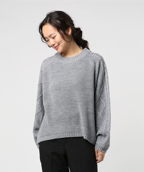 STYLEBLOCK（スタイルブロック）の「袖切り替え編みニット（ニット/セーター・レディース・オフホワイト/ボルドー/マスタード/杢グレー/ブラック・M）」の3枚目の写真