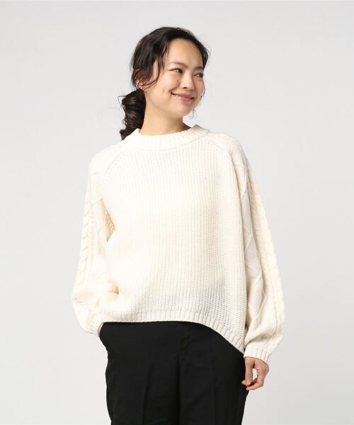 STYLEBLOCK（スタイルブロック）の「袖切り替え編みニット（ニット/セーター・レディース・オフホワイト/ボルドー/マスタード/杢グレー/ブラック・M）」の2枚目の写真