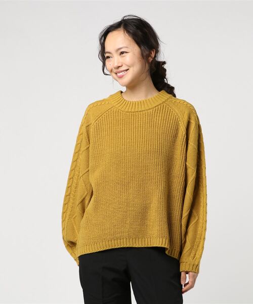 STYLEBLOCK（スタイルブロック）の「袖切り替え編みニット（ニット/セーター・レディース・オフホワイト/ボルドー/マスタード/杢グレー/ブラック・M）」の4枚目の写真