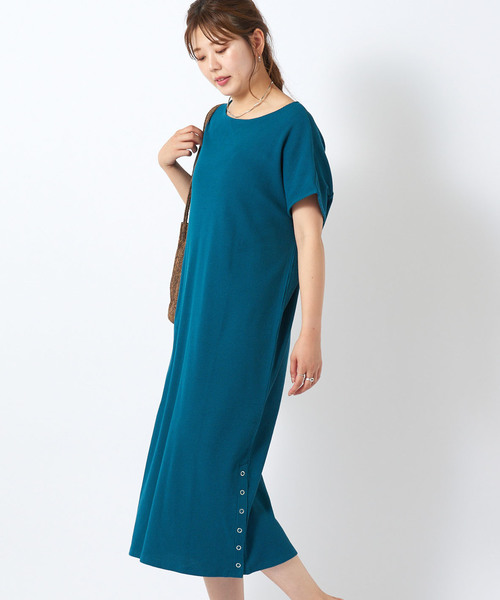 DISCOAT（ディスコート）の「ワッフル裾スリットリングドットワンピース（ワンピース・レディース・チャコールグレー/グリーン/アイボリー・FREE）」の3枚目の写真