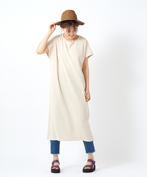 DISCOAT（ディスコート）の「ワッフル裾スリットリングドットワンピース（ワンピース・レディース・チャコールグレー/グリーン/アイボリー・FREE）」の6枚目の写真