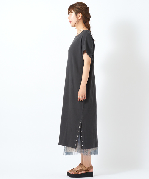 DISCOAT（ディスコート）の「ワッフル裾スリットリングドットワンピース（ワンピース・レディース・チャコールグレー/グリーン/アイボリー・FREE）」の7枚目の写真