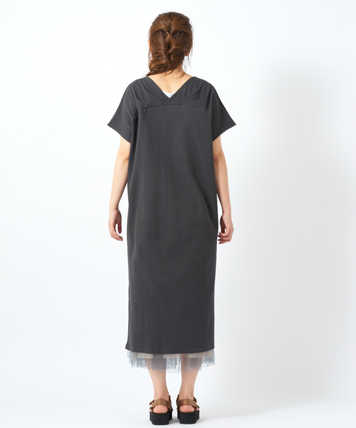 DISCOAT（ディスコート）の「ワッフル裾スリットリングドットワンピース（ワンピース・レディース・チャコールグレー/グリーン/アイボリー・FREE）」の5枚目の写真