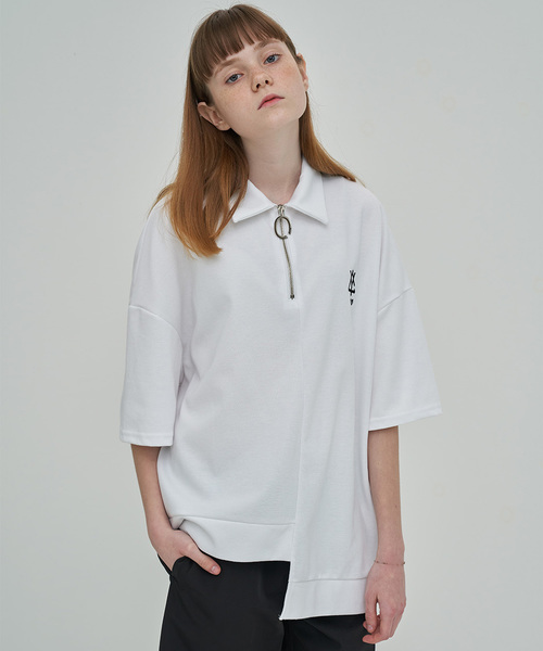 OY（オーワイ）の「ジップカラ―半袖Tシャツ/カットソー（Tシャツ/カットソー・メンズ・ホワイト/ブラック・FREE）」の2枚目の写真