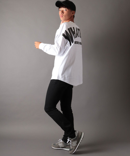 SUGGESTION(サジェッション)の「【SUGGESTION】バックロゴプリント ビッグシルエットロングスリーブTシャツ(Tシャツ/カットソー・メンズ・ブラック/ベージュ/パープル/オフホワイト/オレンジ・M/L)」の10枚目の写真