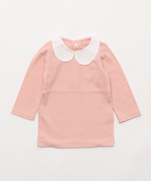 D.fesense(ディーフェセンス)の「【D.fesense /ディーフェセンス】丸衿テレコ長袖(Tシャツ/カットソー・キッズ・ピンク/オートミール・80cm/90cm/110cm/100cm)」の2枚目の写真