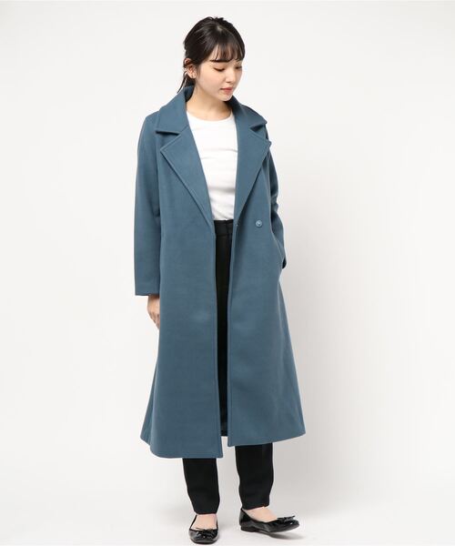 KOBE LETTUCE(コウベレタス)の「ビッグカラーベルト付きロングコート(チェスターコート・レディース・ネイビー/ブラウン/ブルー/アイボリー/モカ/パープル系その他/ラベンダー/ミント・FREE)」の7枚目の写真