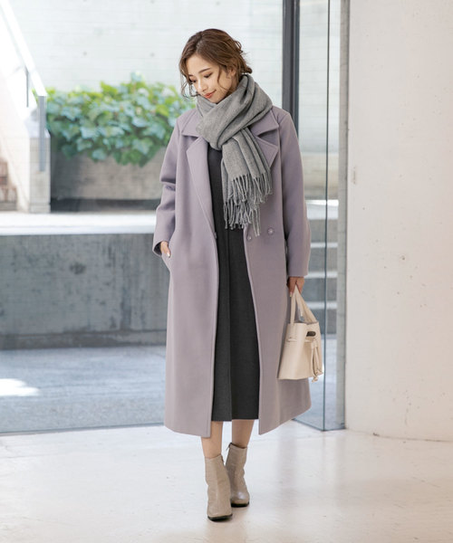 KOBE LETTUCE(コウベレタス)の「ビッグカラーベルト付きロングコート(チェスターコート・レディース・ネイビー/ブラウン/ブルー/アイボリー/モカ/パープル系その他/ラベンダー/ミント・FREE)」の8枚目の写真