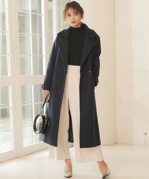 KOBE LETTUCE(コウベレタス)の「ビッグカラーベルト付きロングコート(チェスターコート・レディース・ネイビー/ブラウン/ブルー/アイボリー/モカ/パープル系その他/ラベンダー/ミント・FREE)」の6枚目の写真