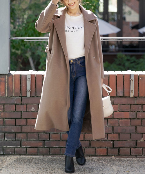 KOBE LETTUCE(コウベレタス)の「ビッグカラーベルト付きロングコート(チェスターコート・レディース・ネイビー/ブラウン/ブルー/アイボリー/モカ/パープル系その他/ラベンダー/ミント・FREE)」の21枚目の写真