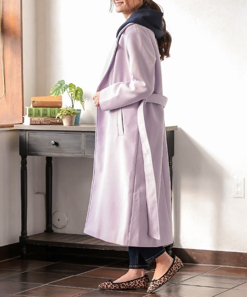KOBE LETTUCE(コウベレタス)の「ビッグカラーベルト付きロングコート(チェスターコート・レディース・ネイビー/ブラウン/ブルー/アイボリー/モカ/パープル系その他/ラベンダー/ミント・FREE)」の22枚目の写真