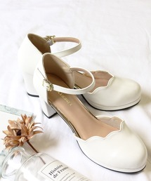 Liberty Doll / 7cmチャンキーヒール スカラップ セパレートストラップパンプス 美脚 歩きやすい オケージョン対応 (5480)