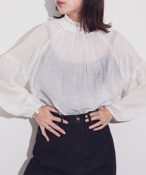 Aunt Marie's（アントマリーズ）の「AUNT MARIE'S シアーハイネックボリュームブラウス（シャツ/ブラウス・レディース・ホワイト/ベージュ・FREE）」の16枚目の写真