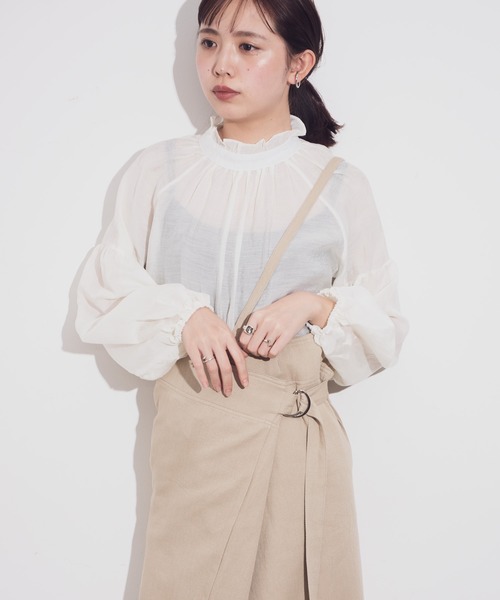 Aunt Marie's（アントマリーズ）の「AUNT MARIE'S シアーハイネックボリュームブラウス（シャツ/ブラウス・レディース・ホワイト/ベージュ・FREE）」の14枚目の写真