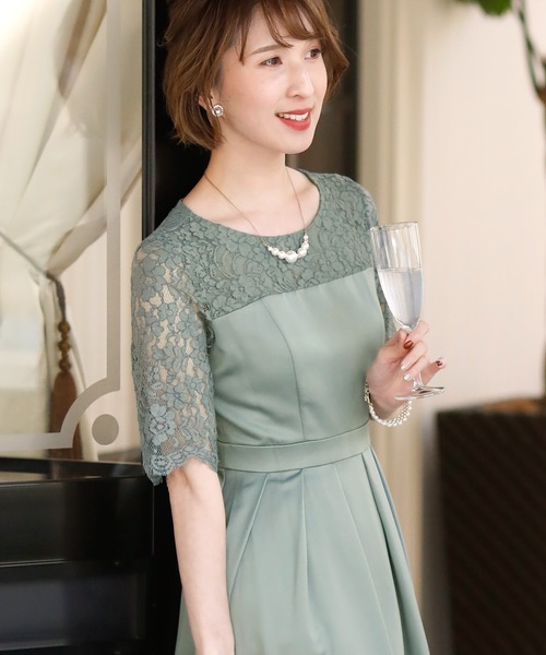 PourVous(プールヴー)の「ワンピースドレス 七分袖 と ミニ丈 フェミニンセレモニー フォーマル オケージョンドレス 結婚式 お呼ばれ 二次会 成人式 (ドレス・レディース・ボルドー/ブルーグレー/ミント/ネイビー・M)」の9枚目の写真