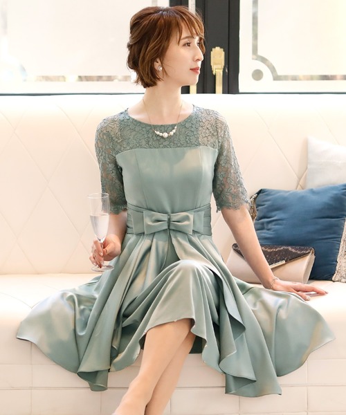 PourVous(プールヴー)の「ワンピースドレス 七分袖 と ミニ丈 フェミニンセレモニー フォーマル オケージョンドレス 結婚式 お呼ばれ 二次会 成人式 (ドレス・レディース・ボルドー/ブルーグレー/ミント/ネイビー・M)」の10枚目の写真