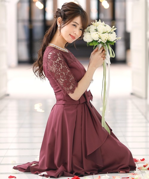 PourVous(プールヴー)の「ワンピースドレス 七分袖 と ミニ丈 フェミニンセレモニー フォーマル オケージョンドレス 結婚式 お呼ばれ 二次会 成人式 (ドレス・レディース・ボルドー/ブルーグレー/ミント/ネイビー・M)」の16枚目の写真