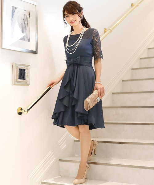 PourVous(プールヴー)の「ワンピースドレス 七分袖 と ミニ丈 フェミニンセレモニー フォーマル オケージョンドレス 結婚式 お呼ばれ 二次会 成人式 (ドレス・レディース・ボルドー/ブルーグレー/ミント/ネイビー・M)」の22枚目の写真