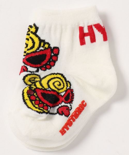 HYSTERIC MINI(ヒステリックミニ)の「PUFFY MINI総柄 ベビーソックス(ソックス/靴下・キッズ・ホワイト/ブラック/ピンク・11/9/13)」の2枚目の写真