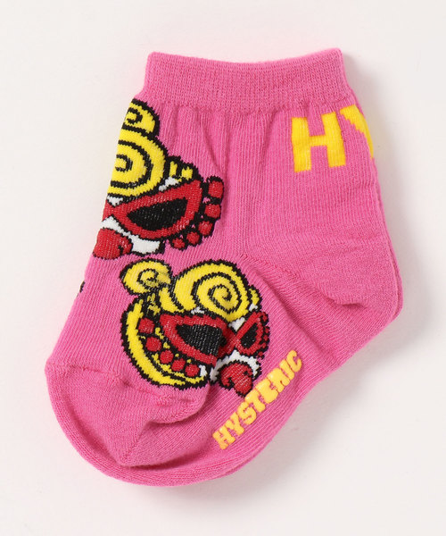 HYSTERIC MINI(ヒステリックミニ)の「PUFFY MINI総柄 ベビーソックス(ソックス/靴下・キッズ・ホワイト/ブラック/ピンク・11/9/13)」の1枚目の写真