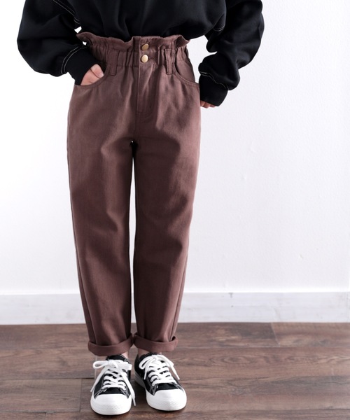 classicalelf（クラシカルエルフ）の「お外でもおうちでも♪キッズ ギャザーウエスト無地テーパードパンツ(フルレングス)（デニムパンツ・キッズ・ブラック/インディゴブルー/ナチュラル/ブラウン・130/140/150/110/120）」の6枚目の写真