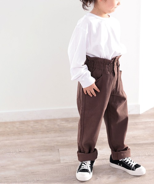 セール】お外でもおうちでも♪キッズ ギャザーウエスト無地テーパード