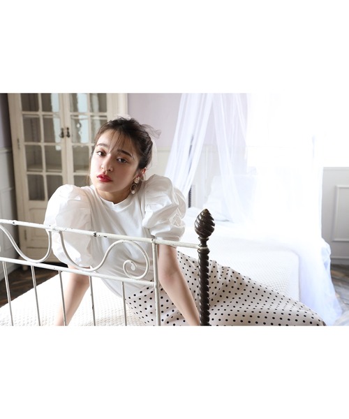 one after another NICE CLAUP（ワンアフターアナザーナイスクラップ）の「バックレースアップチューリップスカート（スカート・レディース・ドット/ブラック・FREE）」の6枚目の写真