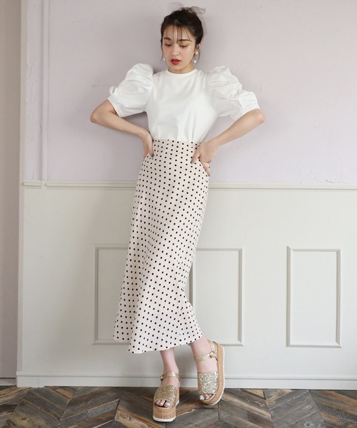 one after another NICE CLAUP（ワンアフターアナザーナイスクラップ）の「バックレースアップチューリップスカート（スカート・レディース・ドット/ブラック・FREE）」の9枚目の写真