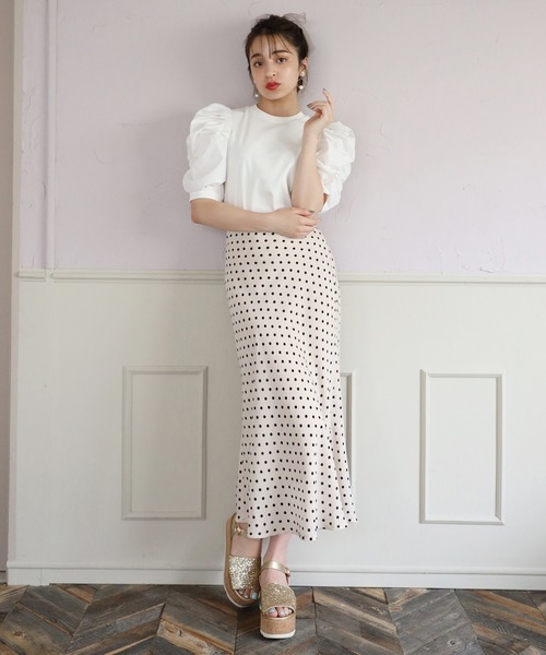 one after another NICE CLAUP（ワンアフターアナザーナイスクラップ）の「バックレースアップチューリップスカート（スカート・レディース・ドット/ブラック・FREE）」の16枚目の写真