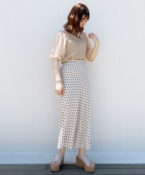 one after another NICE CLAUP（ワンアフターアナザーナイスクラップ）の「バックレースアップチューリップスカート（スカート・レディース・ドット/ブラック・FREE）」の19枚目の写真