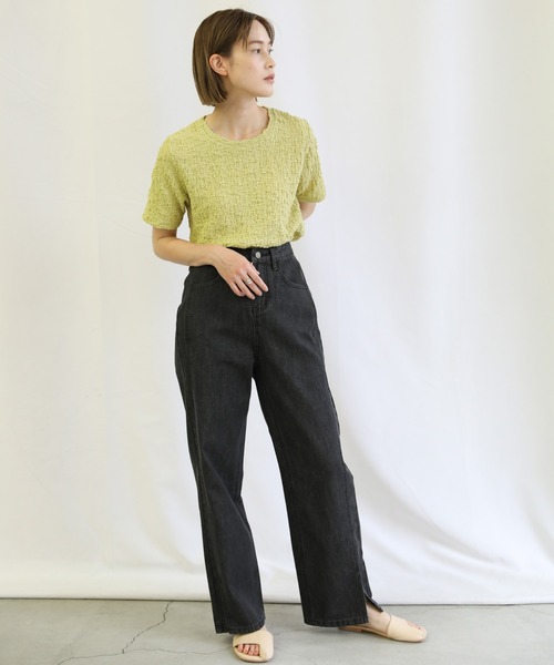 select MOCA（セレクトモカ）の「ハイウエストスリットデニム（デニムパンツ・レディース・ライトブルー/ブラック・SMALL/MEDIUM）」の12枚目の写真