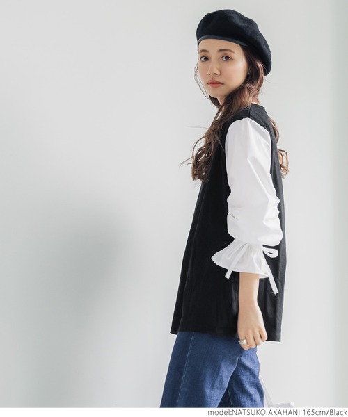 coca(coca)(コカ)の「シャツ袖ドッキングTシャツ(Tシャツ/カットソー・レディース・ブラック・ONE SIZE)」の3枚目の写真