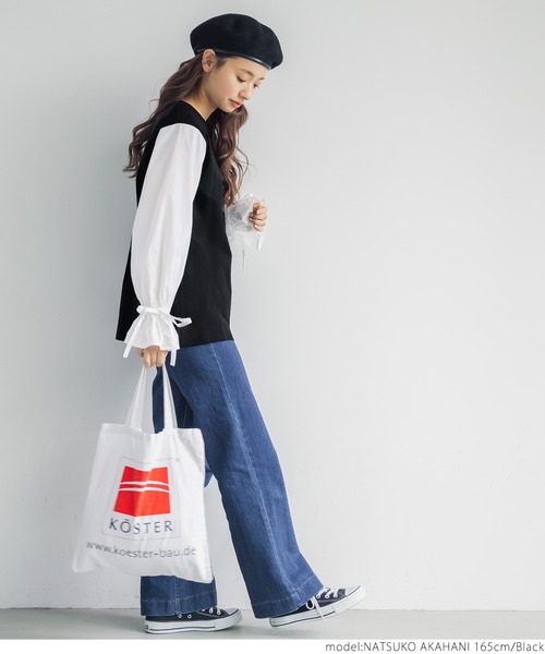 coca(coca)(コカ)の「シャツ袖ドッキングTシャツ(Tシャツ/カットソー・レディース・ブラック・ONE SIZE)」の4枚目の写真