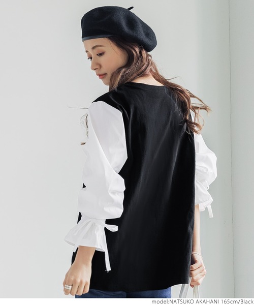 coca(coca)(コカ)の「シャツ袖ドッキングTシャツ(Tシャツ/カットソー・レディース・ブラック・ONE SIZE)」の5枚目の写真