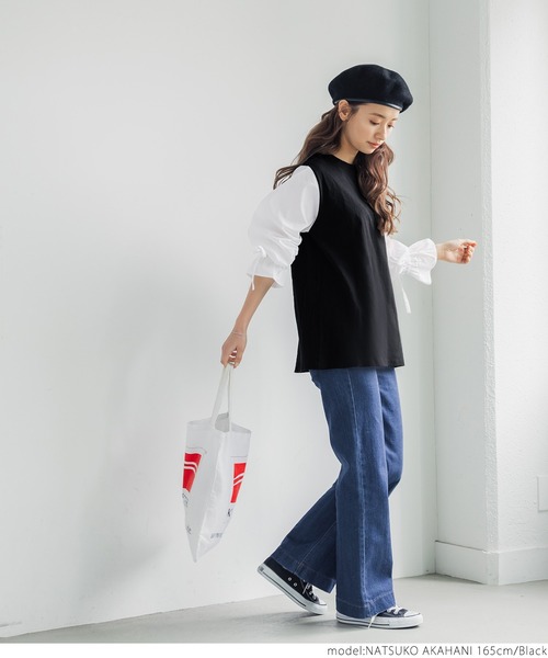 coca(coca)(コカ)の「シャツ袖ドッキングTシャツ(Tシャツ/カットソー・レディース・ブラック・ONE SIZE)」の6枚目の写真
