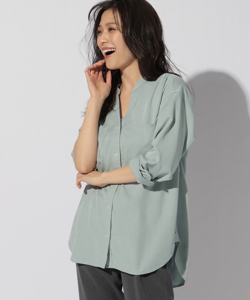 BAYFLOW（ベイフロー）の「2WAYシャツ（テンセル(TM)繊維使用）（シャツ/ブラウス・レディース・ライトグレー/ライトブルー/ネイビー・MEDIUM/SMALL）」の7枚目の写真