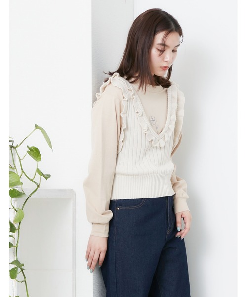 POU DOU DOU（プードゥドゥ）の「コンパクトフリルニットベスト（ベスト・レディース・ベージュ/ネイビー/アイボリー・3）」の8枚目の写真