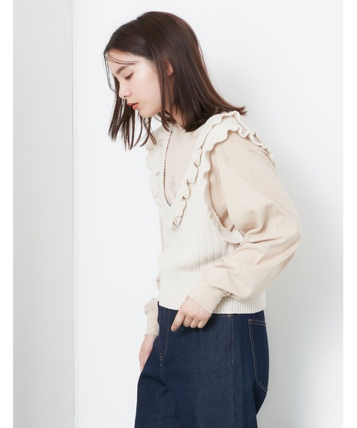 POU DOU DOU（プードゥドゥ）の「コンパクトフリルニットベスト（ベスト・レディース・ベージュ/ネイビー/アイボリー・3）」の9枚目の写真