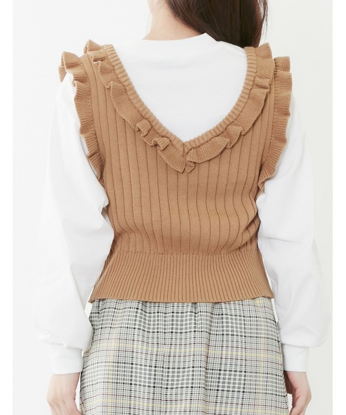 POU DOU DOU（プードゥドゥ）の「コンパクトフリルニットベスト（ベスト・レディース・ベージュ/ネイビー/アイボリー・3）」の21枚目の写真