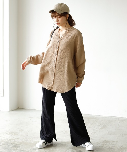 Auntie Rosa Holiday（アンティローザホリデー）の「カットオフダブルガーゼシャツ（シャツ/ブラウス・レディース・ブラック/ホワイト/モカ/ブルー/グリーン・FREE）」の14枚目の写真